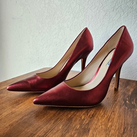 Charles David "Sway" Heels Pump Metallic Garnet Dark Red Leather Pointed Toe 7.5 - Picture 2 of 10